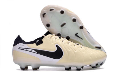Men's Nike Tiempo Legend 10 Elite FG Firm Ground Low-Tops Football Boots - Beige/Black/White
