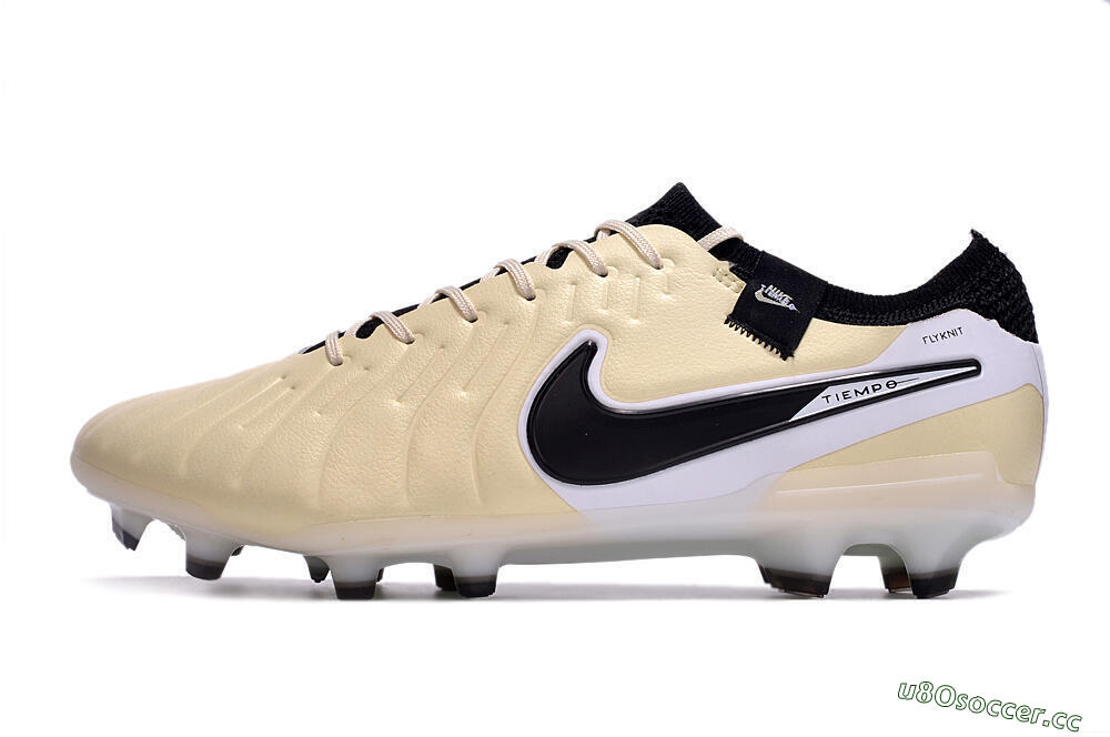 Men's Nike Tiempo Legend 10 Elite FG Firm Ground Low-Tops Football Boots - Beige/Black/White 0