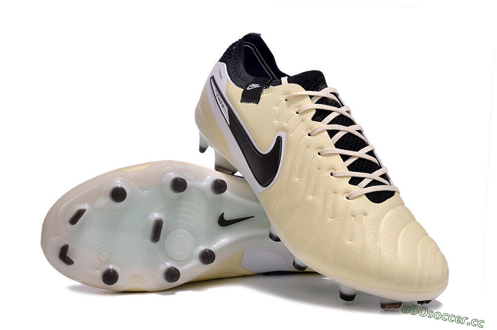 Men's Nike Tiempo Legend 10 Elite FG Firm Ground Low-Tops Football Boots - Beige/Black/White 3