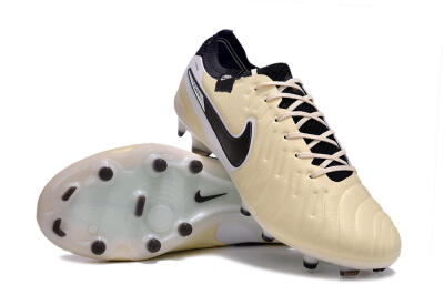 Men's Nike Tiempo Legend 10 Elite FG Firm Ground Low-Tops Football Boots - Beige/Black/White