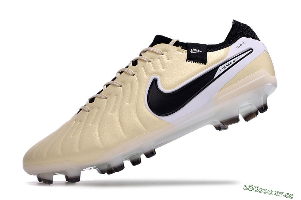 Men's Nike Tiempo Legend 10 Elite FG Firm Ground Low-Tops Football Boots - Beige/Black/White 5
