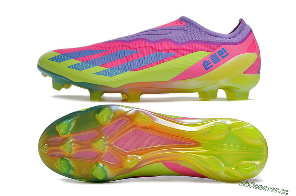 Men's Adidas X Crazyfast+ FG Firm Ground Low-Tops Football Boots - Purple/Pink/Green/Blue 1