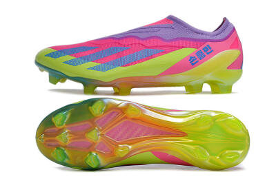 Men's Adidas X Crazyfast+ FG Firm Ground Low-Tops Football Boots - Purple/Pink/Green/Blue