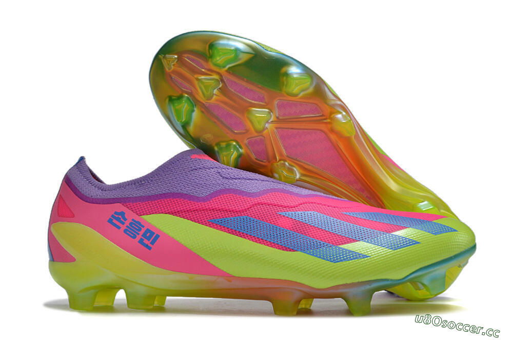 Men's Adidas X Crazyfast+ FG Firm Ground Low-Tops Football Boots - Purple/Pink/Green/Blue 2