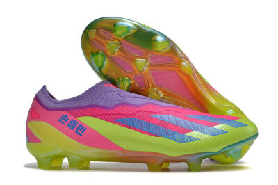 Men's Adidas X Crazyfast+ FG Firm Ground Low-Tops Football Boots - Purple/Pink/Green/Blue
