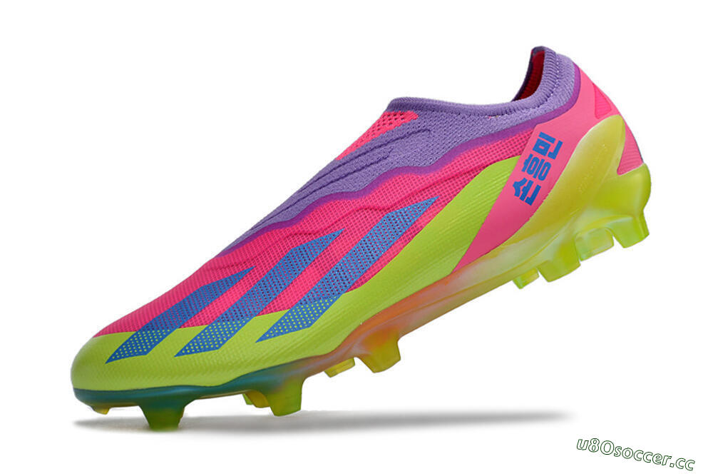 Men's Adidas X Crazyfast+ FG Firm Ground Low-Tops Football Boots - Purple/Pink/Green/Blue 5
