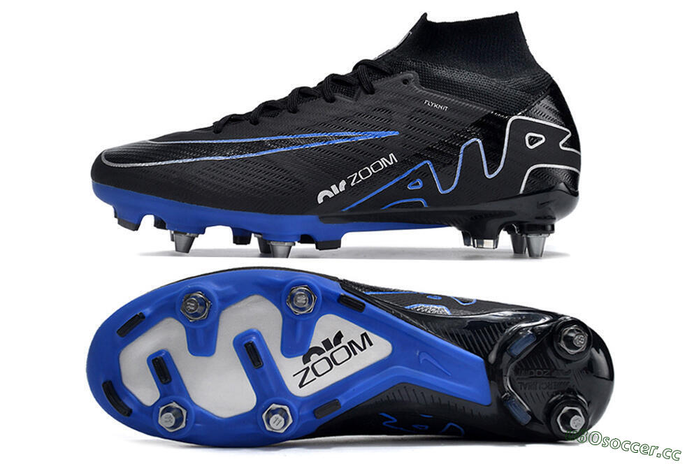 Men's Nike Air Zoom Mercurial Superfly 9 Elite SG Soft Ground High-Tops Football Boots - Black/Blue/White 1