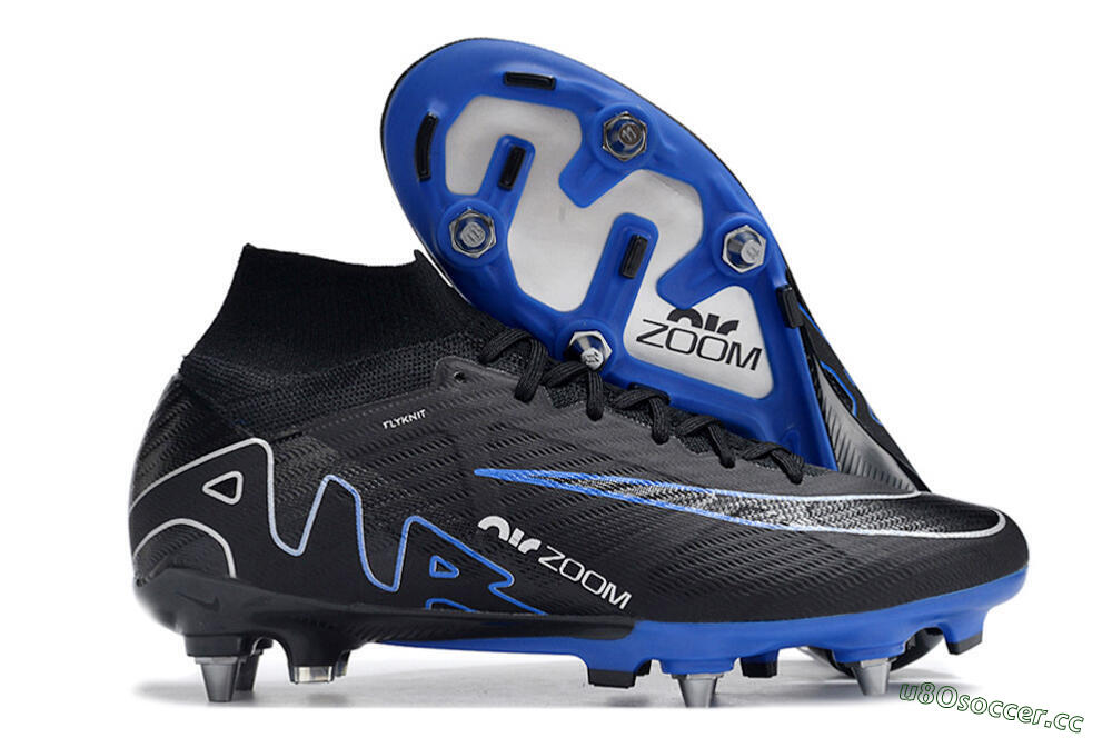 Men's Nike Air Zoom Mercurial Superfly 9 Elite SG Soft Ground High-Tops Football Boots - Black/Blue/White 2