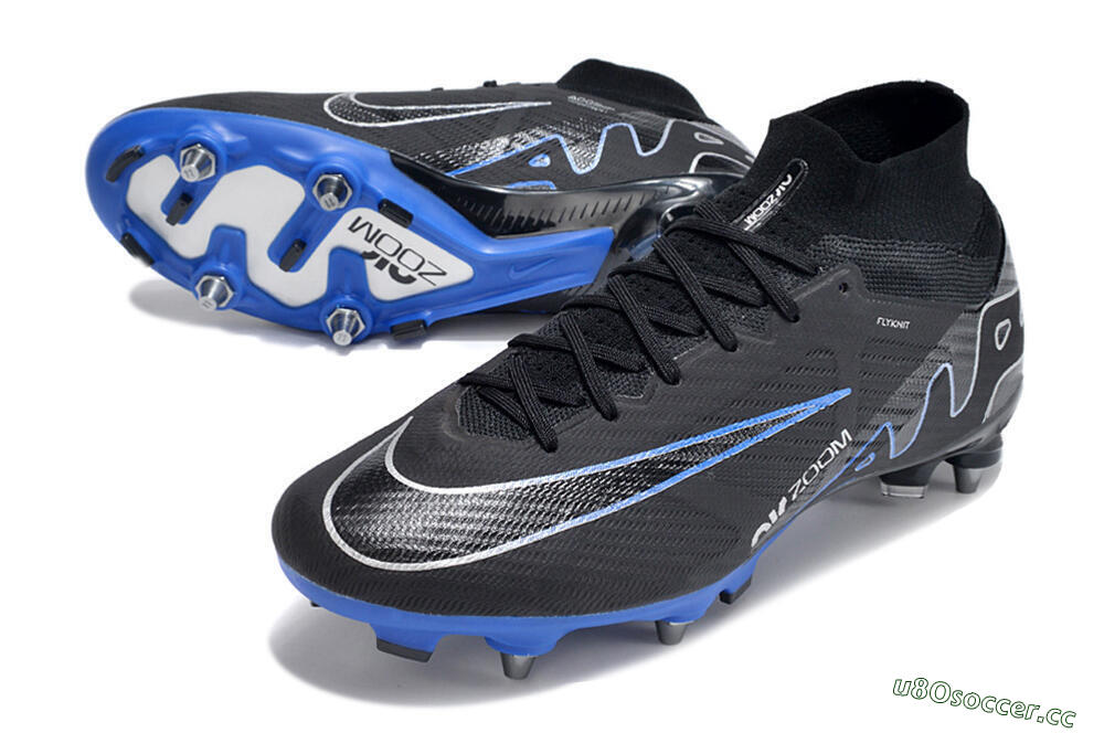Men's Nike Air Zoom Mercurial Superfly 9 Elite SG Soft Ground High-Tops Football Boots - Black/Blue/White 3