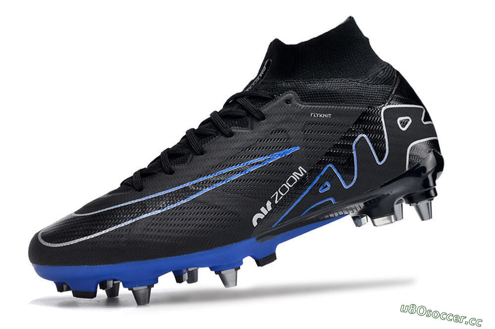 Men's Nike Air Zoom Mercurial Superfly 9 Elite SG Soft Ground High-Tops Football Boots - Black/Blue/White 5