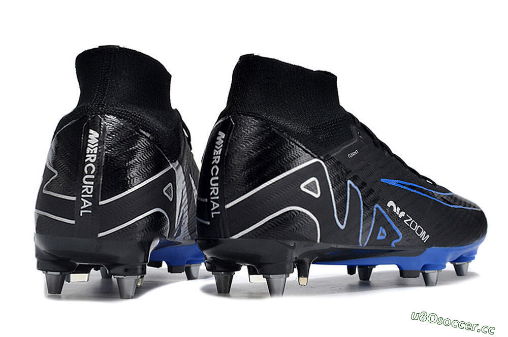 Men's Nike Air Zoom Mercurial Superfly 9 Elite SG Soft Ground High-Tops Football Boots - Black/Blue/White 6