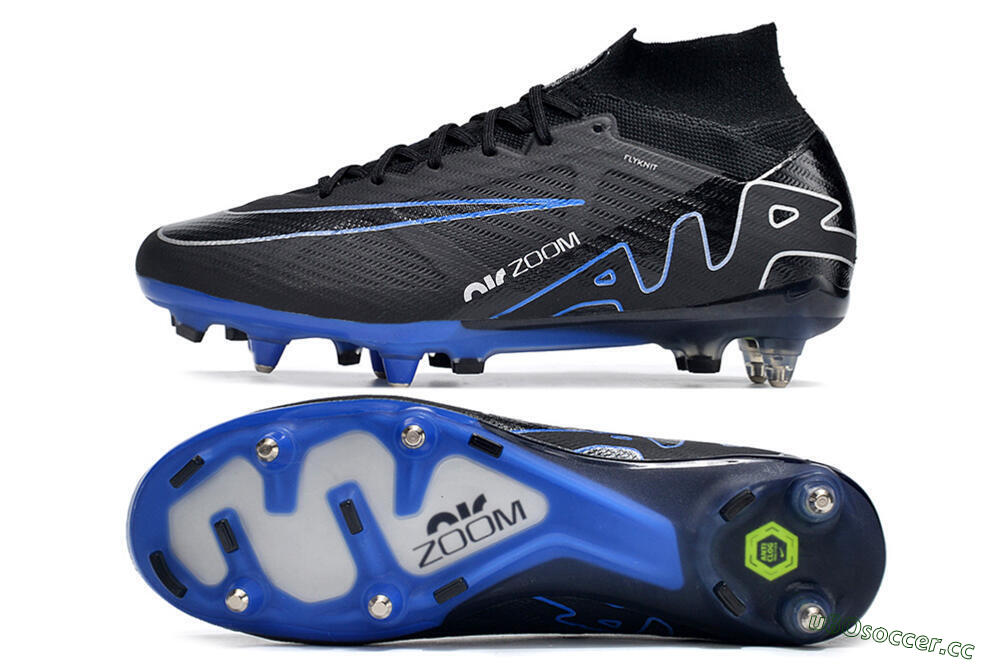 Men's Nike Air Zoom Mercurial Superfly 9 Elite SG Soft Ground High-Tops Football Boots - Black/White/Blue 1