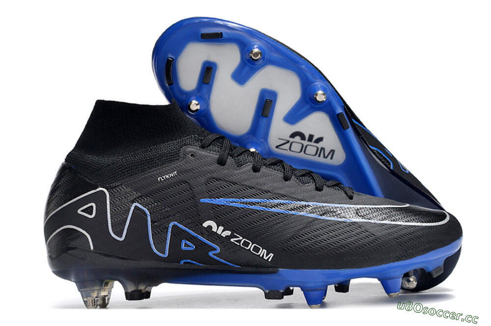 Men's Nike Air Zoom Mercurial Superfly 9 Elite SG Soft Ground High-Tops Football Boots - Black/White/Blue 2