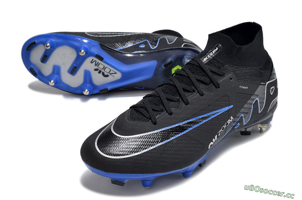 Men's Nike Air Zoom Mercurial Superfly 9 Elite SG Soft Ground High-Tops Football Boots - Black/White/Blue 3