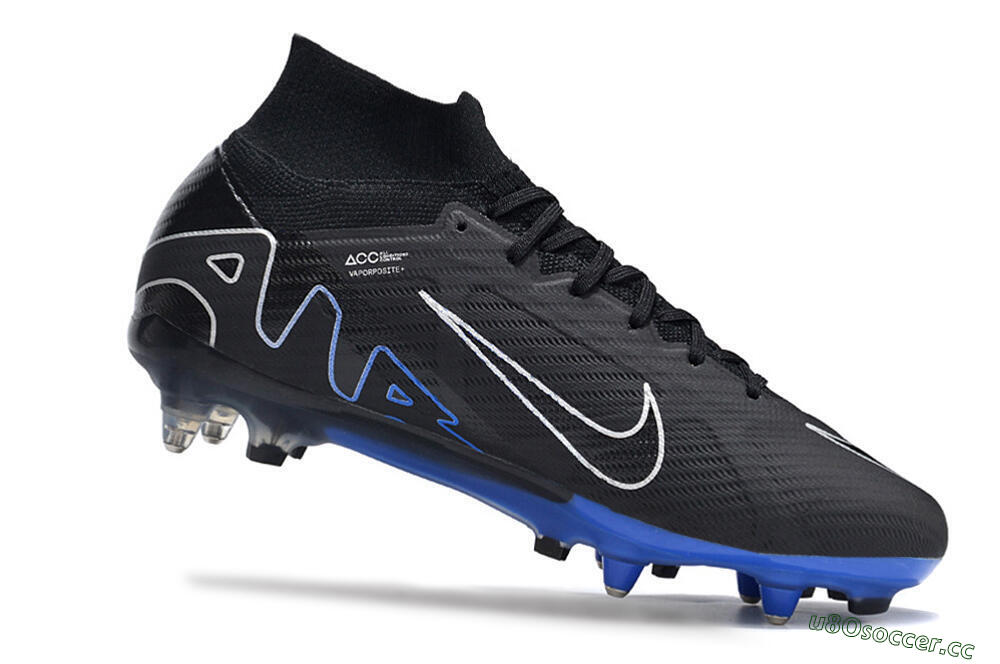Men's Nike Air Zoom Mercurial Superfly 9 Elite SG Soft Ground High-Tops Football Boots - Black/White/Blue 4