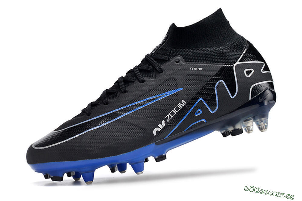 Men's Nike Air Zoom Mercurial Superfly 9 Elite SG Soft Ground High-Tops Football Boots - Black/White/Blue 5