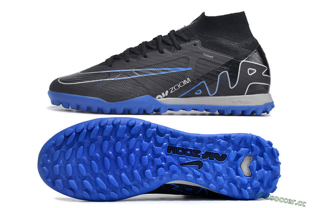Men's Nike Air Zoom Mercurial Superfly 9 Elite TF Artificial Turf High-Tops Football Shoes - Black/White/Blue 1