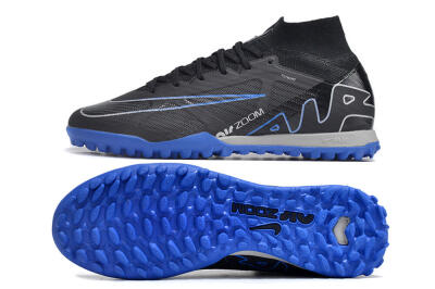 Men's Nike Air Zoom Mercurial Superfly 9 Elite TF Artificial Turf High-Tops Football Shoes - Black/White/Blue