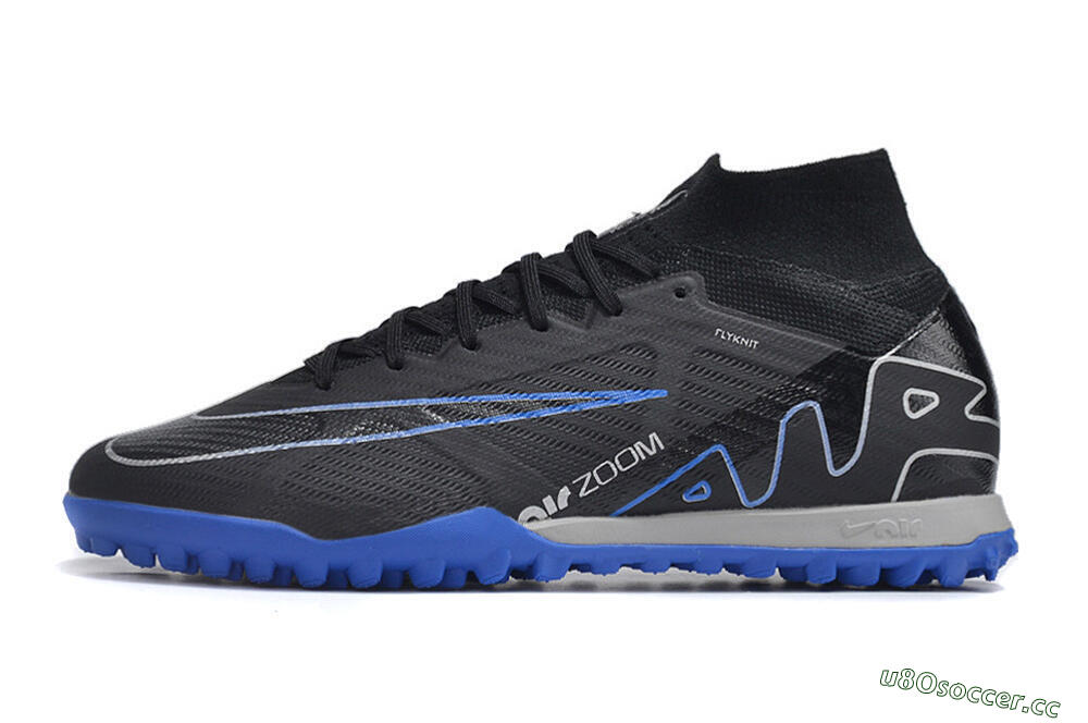 Men's Nike Air Zoom Mercurial Superfly 9 Elite TF Artificial Turf High-Tops Football Shoes - Black/White/Blue 0