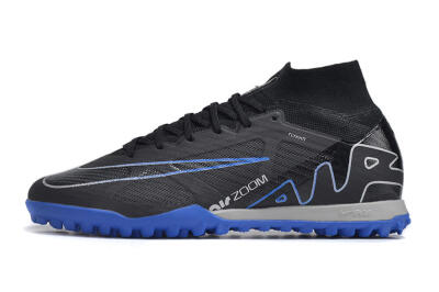 Men's Nike Air Zoom Mercurial Superfly 9 Elite TF Artificial Turf High-Tops Football Shoes - Black/White/Blue