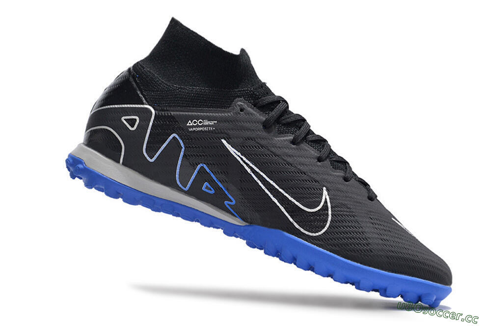Men's Nike Air Zoom Mercurial Superfly 9 Elite TF Artificial Turf High-Tops Football Shoes - Black/White/Blue 4