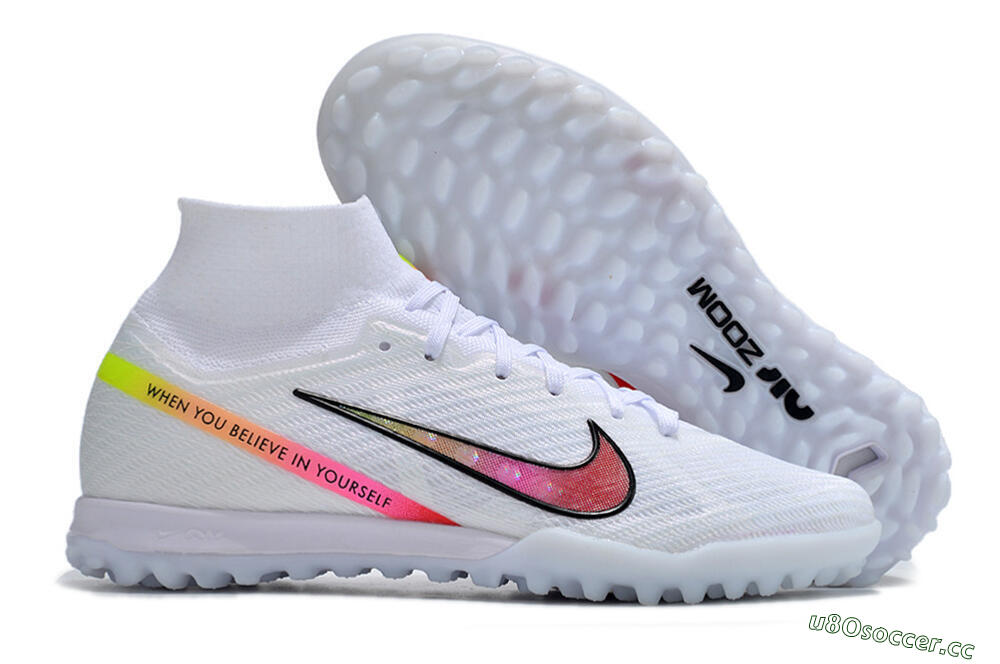 Men's Nike Air Zoom Mercurial Superfly 9 Elite TF Artificial Turf High-Tops Football Shoes - White/Black/Pink 2