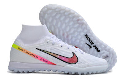 Men's Nike Air Zoom Mercurial Superfly 9 Elite TF Artificial Turf High-Tops Football Shoes - White/Black/Pink