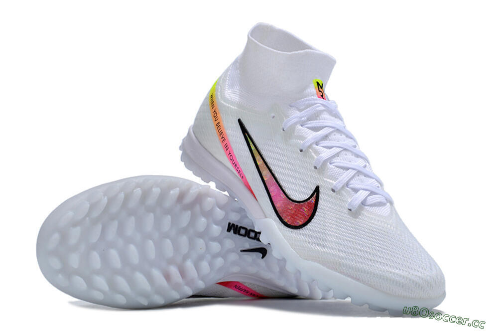 Men's Nike Air Zoom Mercurial Superfly 9 Elite TF Artificial Turf High-Tops Football Shoes - White/Black/Pink 1