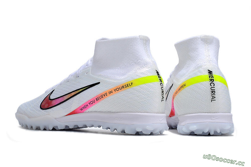 Men's Nike Air Zoom Mercurial Superfly 9 Elite TF Artificial Turf High-Tops Football Shoes - White/Black/Pink 4