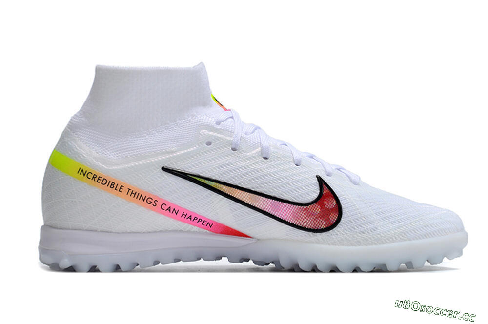 Men's Nike Air Zoom Mercurial Superfly 9 Elite TF Artificial Turf High-Tops Football Shoes - White/Black/Pink 5