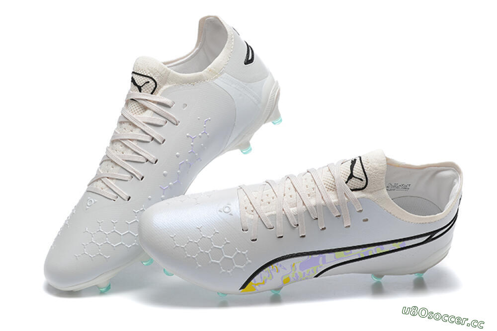 Men's Puma King Ultimate Icon FG Multi Ground Low-Tops Football Boots - White/Black/Green 5
