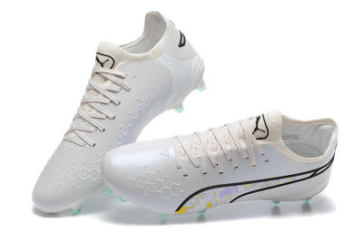 Men's Puma King Ultimate Icon FG Multi Ground Low-Tops Football Boots - White/Black/Green