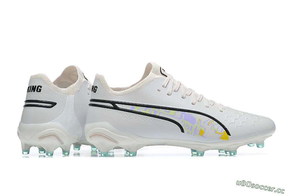 Men's Puma King Ultimate Icon FG Multi Ground Low-Tops Football Boots - White/Black/Green 6