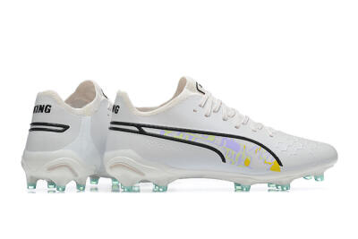 Men's Puma King Ultimate Icon FG Multi Ground Low-Tops Football Boots - White/Black/Green