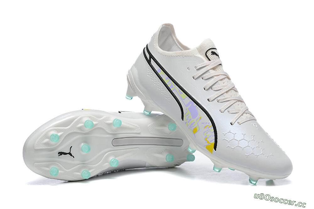 Men's Puma King Ultimate Icon FG Multi Ground Low-Tops Football Boots - White/Black/Green 4