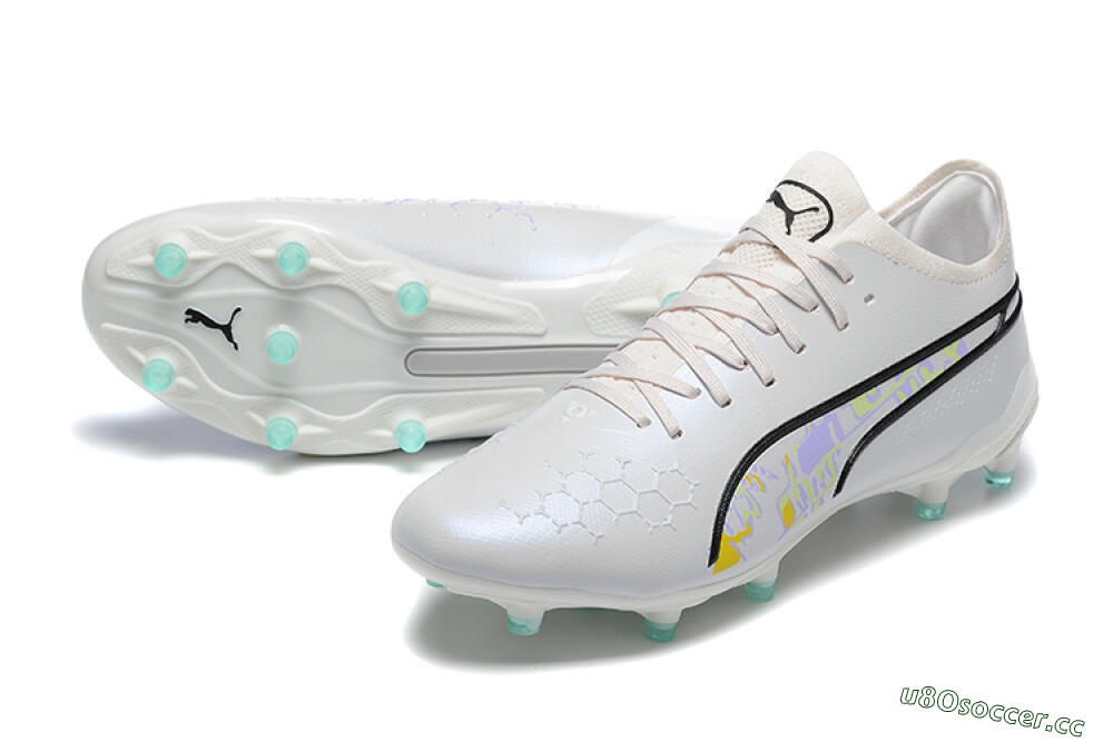 Men's Puma King Ultimate Icon FG Multi Ground Low-Tops Football Boots - White/Black/Green 3