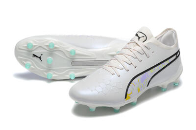Men's Puma King Ultimate Icon FG Multi Ground Low-Tops Football Boots - White/Black/Green