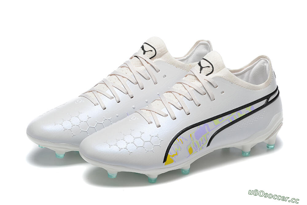 Men's Puma King Ultimate Icon FG Multi Ground Low-Tops Football Boots - White/Black/Green 7