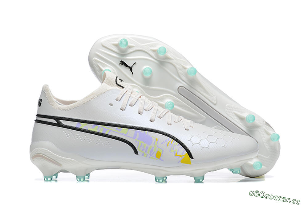 Men's Puma King Ultimate Icon FG Multi Ground Low-Tops Football Boots - White/Black/Green 2