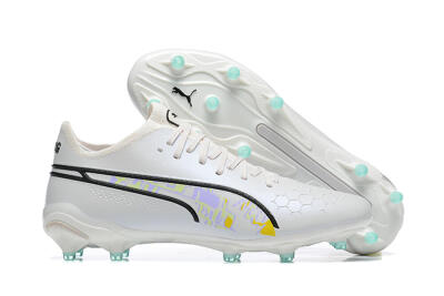 Men's Puma King Ultimate Icon FG Multi Ground Low-Tops Football Boots - White/Black/Green
