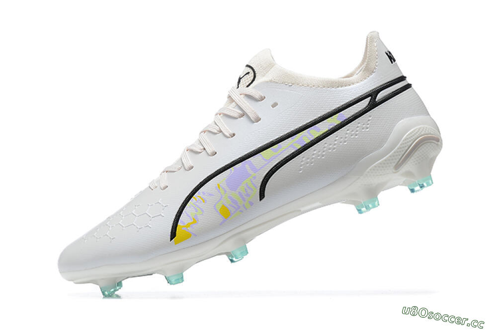 Men's Puma King Ultimate Icon FG Multi Ground Low-Tops Football Boots - White/Black/Green 9