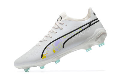 Men's Puma King Ultimate Icon FG Multi Ground Low-Tops Football Boots - White/Black/Green