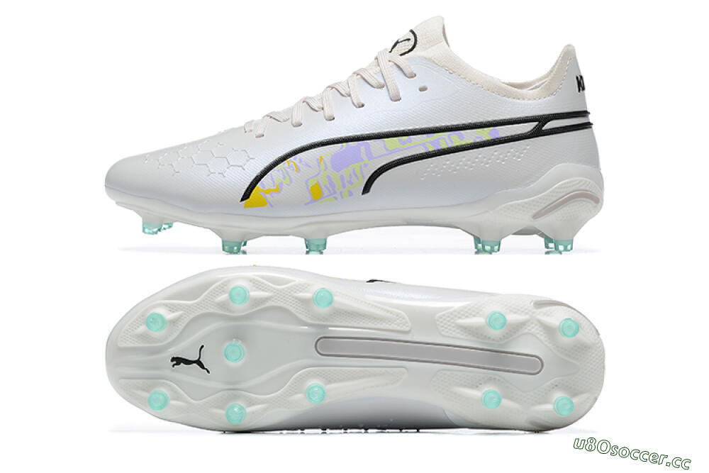 Men's Puma King Ultimate Icon FG Multi Ground Low-Tops Football Boots - White/Black/Green 1