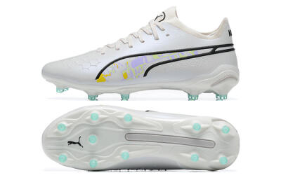 Men's Puma King Ultimate Icon FG Multi Ground Low-Tops Football Boots - White/Black/Green