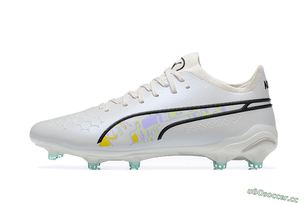 Men's Puma King Ultimate Icon FG Multi Ground Low-Tops Football Boots - White/Black/Green 0