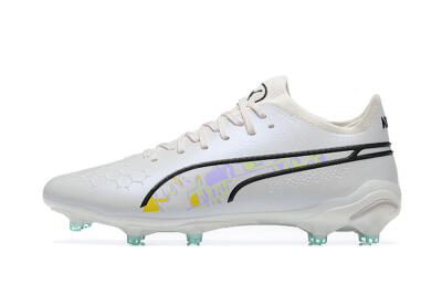 Men's Puma King Ultimate Icon FG Multi Ground Low-Tops Football Boots - White/Black/Green