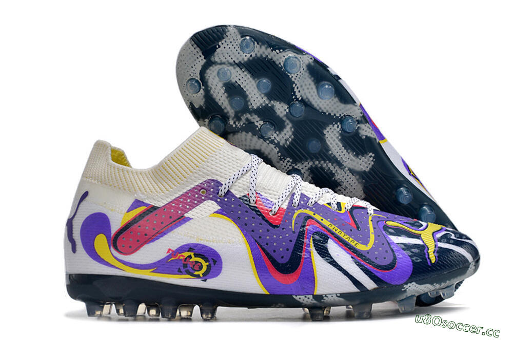 Men's Puma Future Ultimate NJR MG Multi Ground Low-Tops Football Boots - White/Purple/Yellow 2