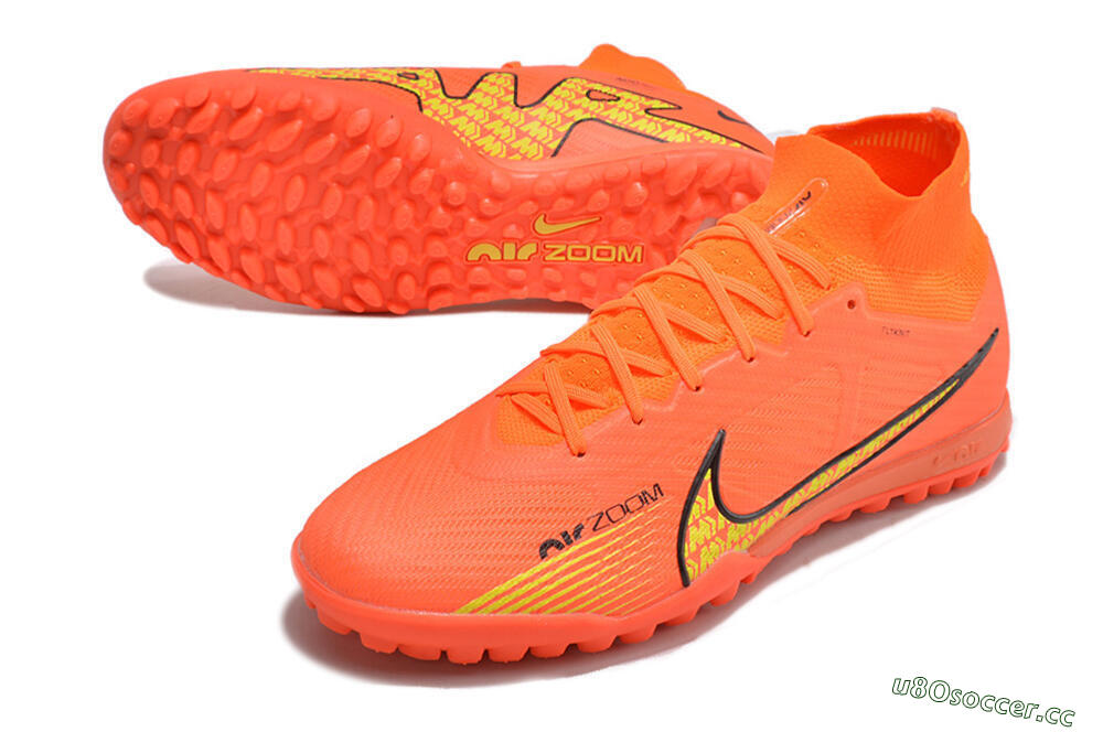 Men's Nike Air Zoom Mercurial Superfly 9 Elite TF Artificial Turf High-Tops Football Shoes - Red/Yellow 3