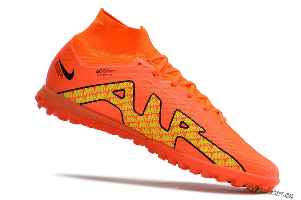 Men's Nike Air Zoom Mercurial Superfly 9 Elite TF Artificial Turf High-Tops Football Shoes - Red/Yellow 4