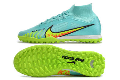 Men's Nike Air Zoom Mercurial Superfly 9 Elite TF Artificial Turf High-Tops Football Shoes - Blue/Green/Black